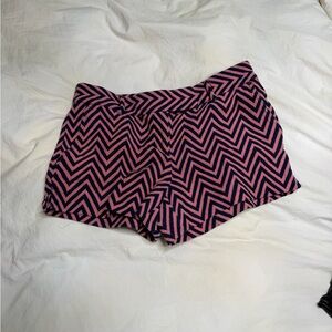 LOFT Pink and Navy Chevron High-Waist Shorts